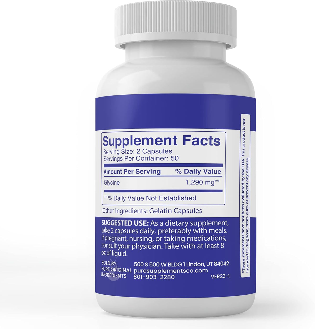 Pure Original Ingredients Glycine (100 Capsules) – Pure, No Additives or Fillers, Lab Tested - görsel 3