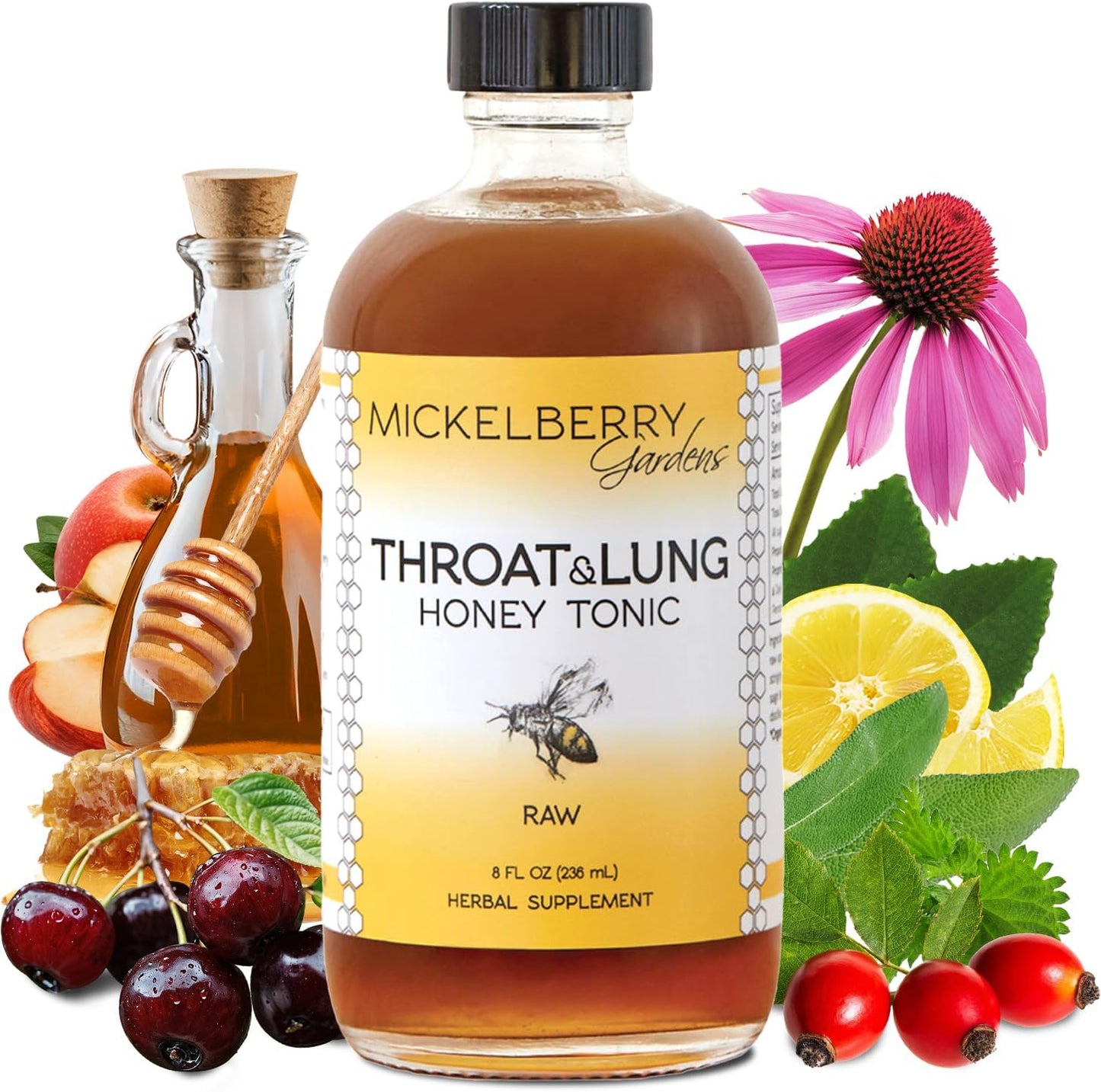 Mickelberry Gardens Throat & Lung Honey Tonic – Sore Throat Relief, Immune Support & Cough Calming for Adults & Children (118 ml per bottle, Pack of 2) - görsel 9