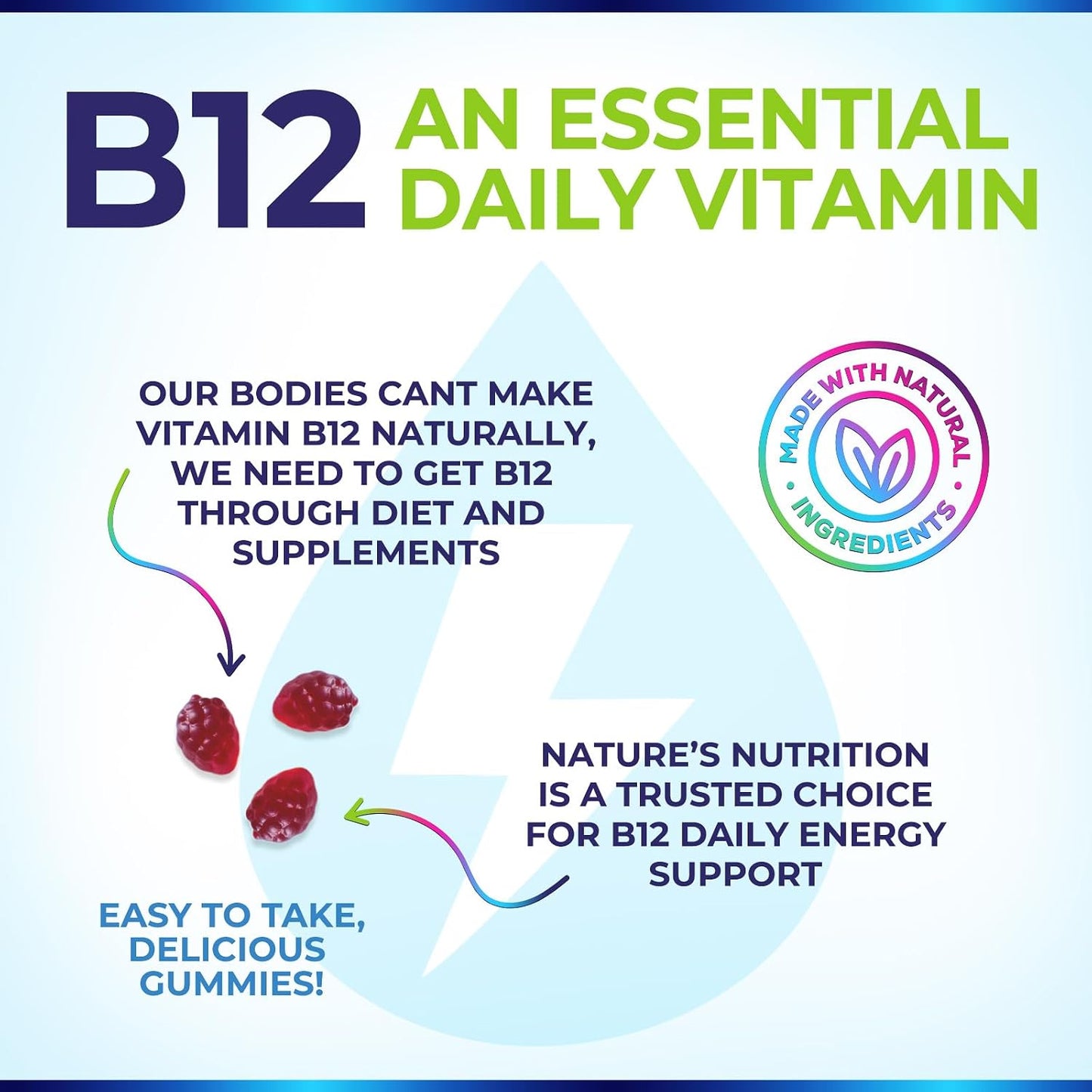 Nature's Nutrition B12 Energy Gummies - 4500 mcg - Extra Strength - Berry Flavour - 120 Gummies - görsel 6