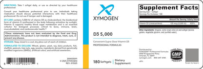XYMOGEN D3 5000 - Bioavailable Vitamin D3 5000 IU (125 mcg) - High Strength Vitamin D Supplement for Immune and Bone Health Support - 180 Softgels