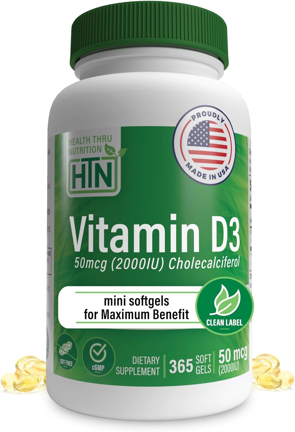 Health Thru Nutrition Vitamin D3 2000 IU 365 Mini Softgels - Year Supply, Non-GM, Pharmaceutical Grade in EVOO - görsel 1