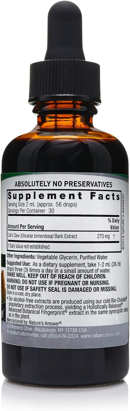 Nature's Answer Cat's Claw Inner Bark Alcohol-Free Extract - Supports Healthy Joint & Muscle Function - Gluten-Free, Vegan, Kosher - 2 oz (3 Pack)