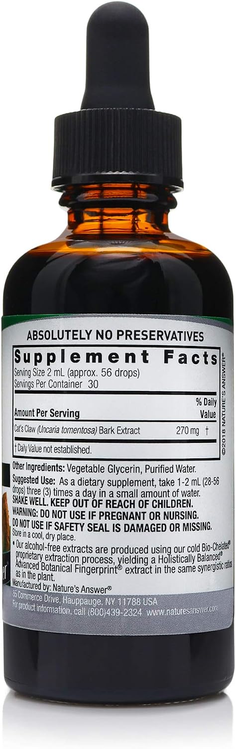 Nature's Answer Cat's Claw Inner Bark | Traditional Support for Joint & Muscle Health | Gluten-Free, Alcohol-Free, Vegan, Kosher Certified & No Preservatives 2 fl oz (59 ml) – Pack of 2 - görsel 2