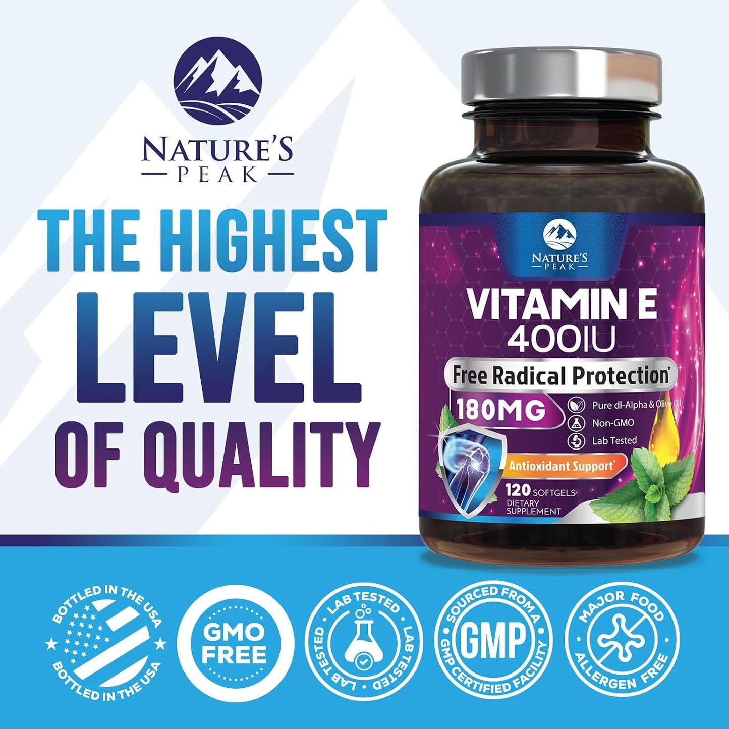 Nature's Peak Vitamin E 180 mg Soft gel capsules – Antioxidant Support for Skin, Immune and Cardiovascular Health – Non-GM, Gluten-free – 120 Soft gel capsules - görsel 4