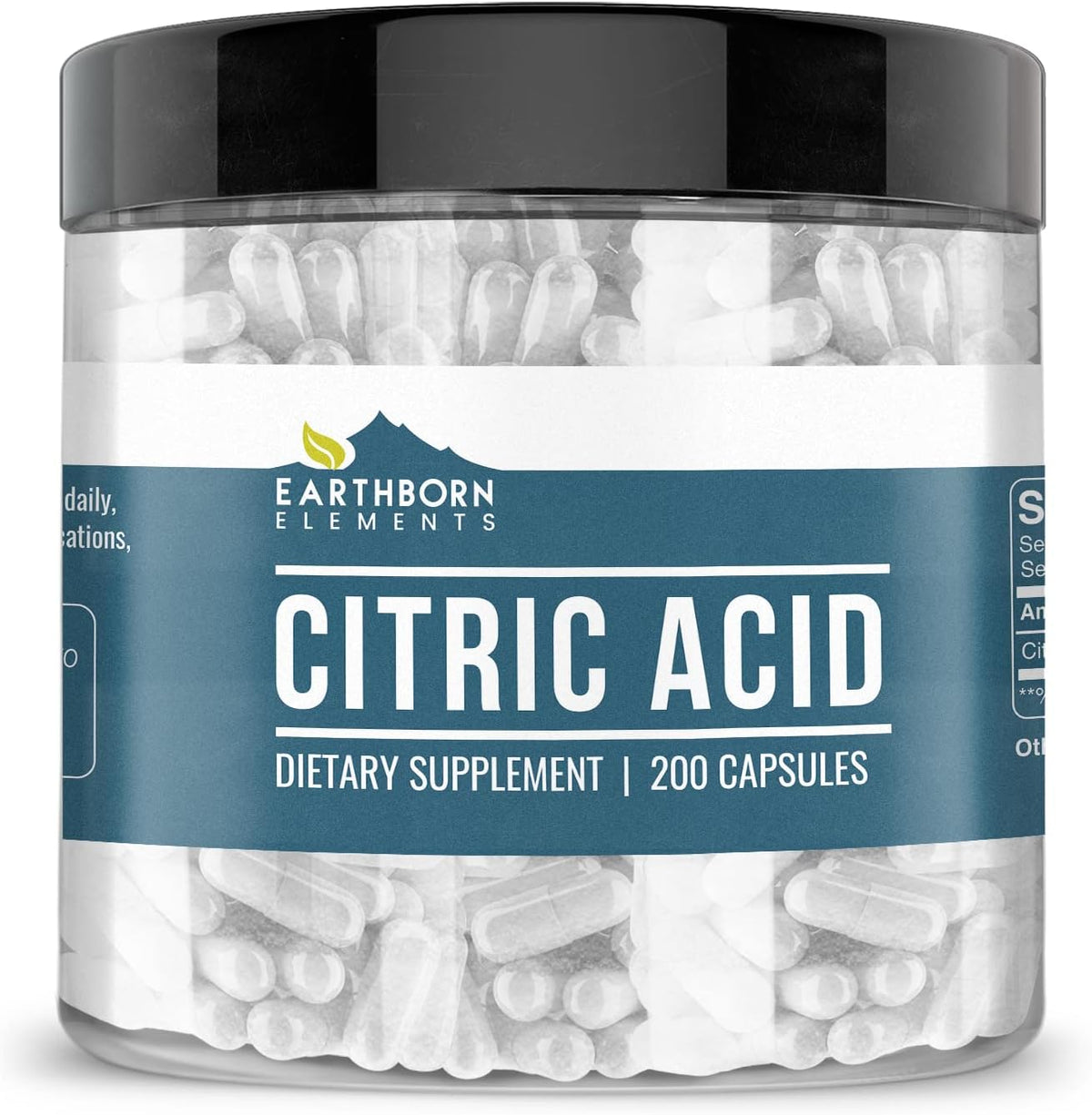 Earthborn Elements Citric Acid 200 Capsules, Pure & Undiluted, No Additives - görsel 1