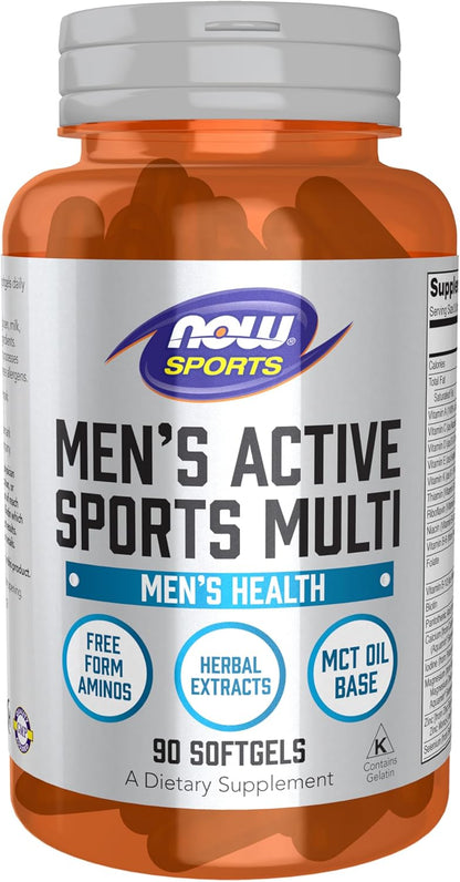 NOW Foods Men's Extreme Sports Multi with Free-Form Amino Acids, ZMA, Tribulus, MCT Oil & Herbal Extracts, 90 Softgels