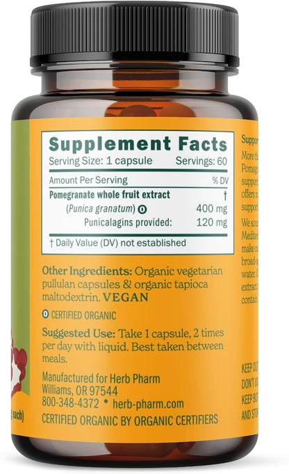 Herb Pharm Pomegranate Capsules - Organic Heart Health Support, 60 Vegan Capsules