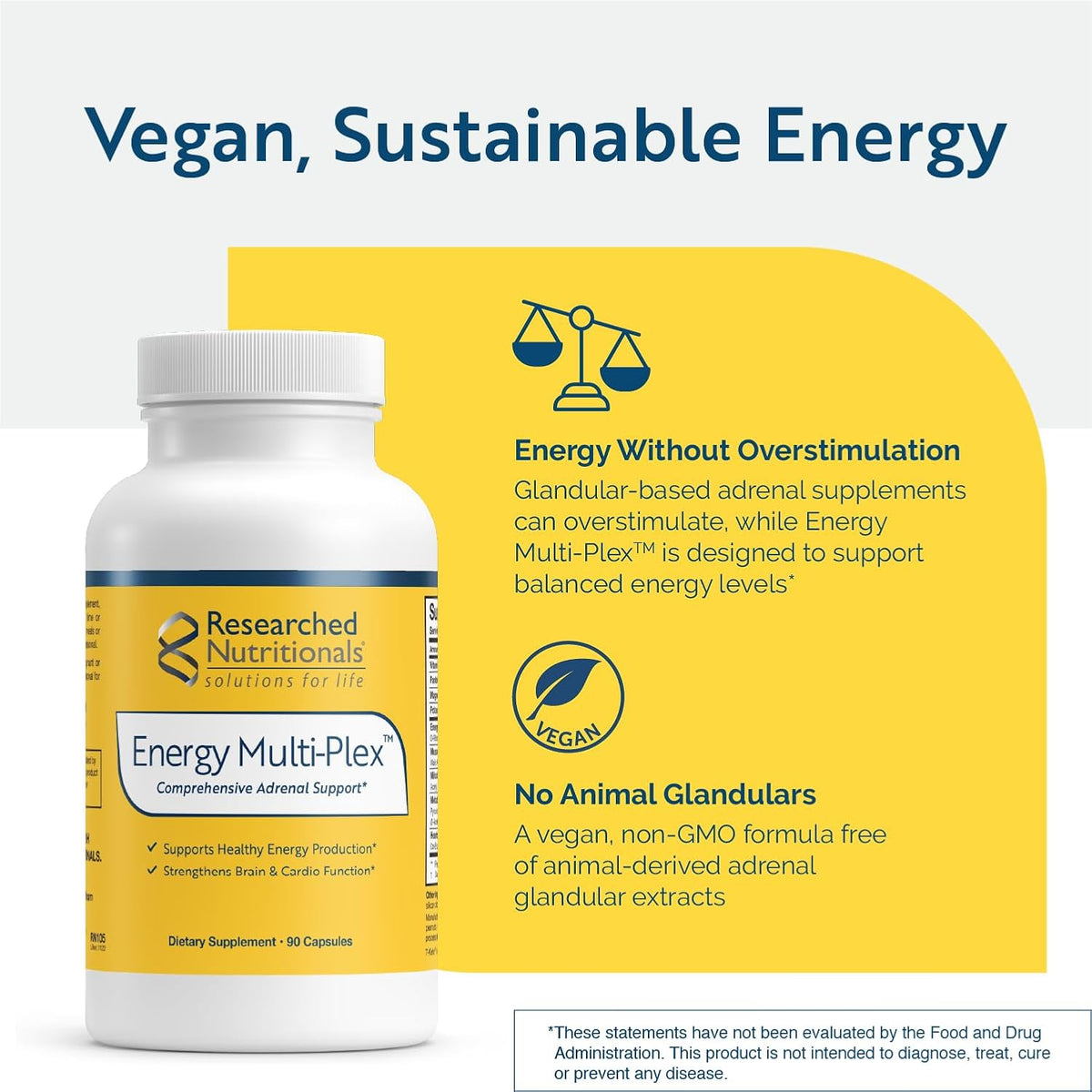 Researched Nutritionals Energy Multi-Plex - Adrenal Health, Energy Support & Cognitive Supplement with 14 Researched Ingredients - Vegan Energy Supplements (90 Capsules) - görsel 4