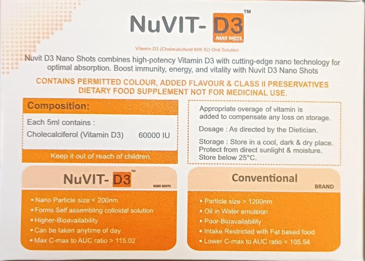 Nuvit D3 Vitamin D3 60,000 IU Nano Shots – Sugar Free Orange Flavour – Once a Week – 8 Pack - görsel 3