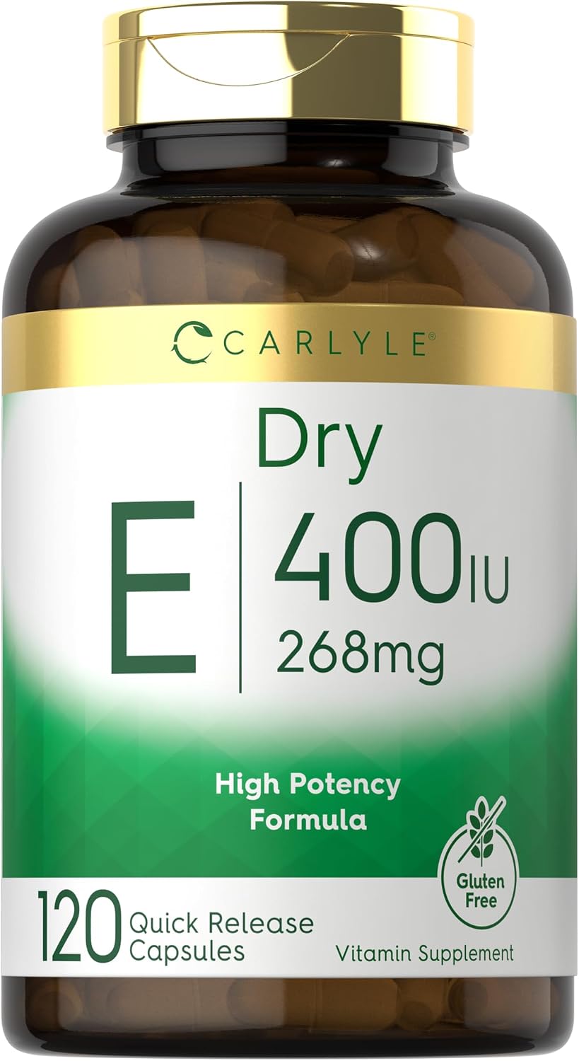 Carlyle Dry Vitamin E 400 IU, 120 Capsules – Natural D-Alpha Tocopheryl, Non-GMO, Gluten-free - görsel 1