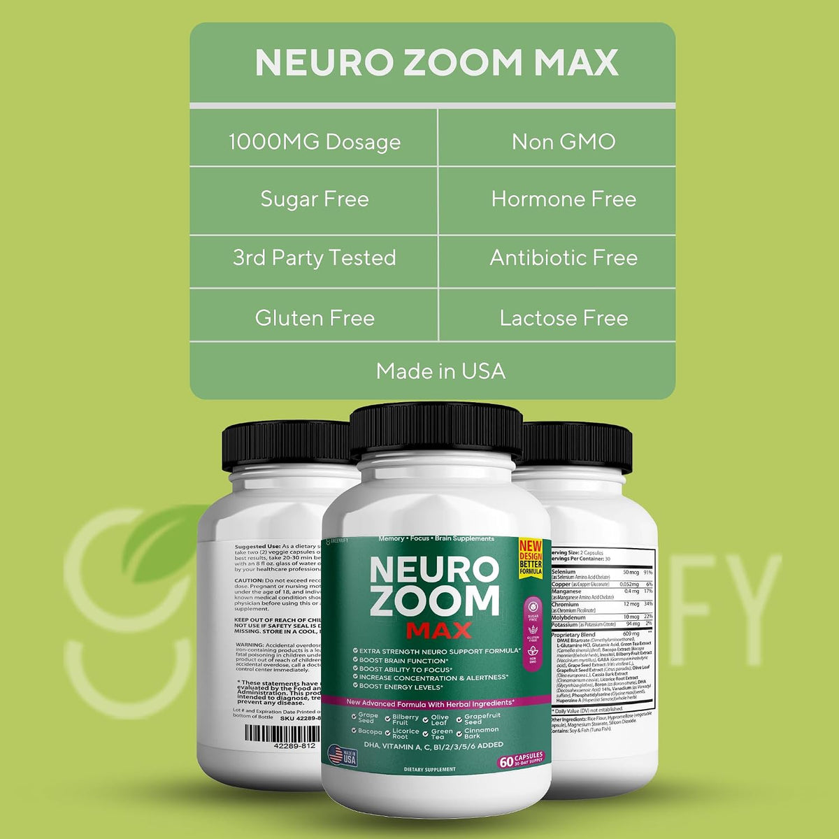 Neuro Zoom Max Extra Strength Brain Support with Herbal Ingredients, 60 Capsules - görsel 5
