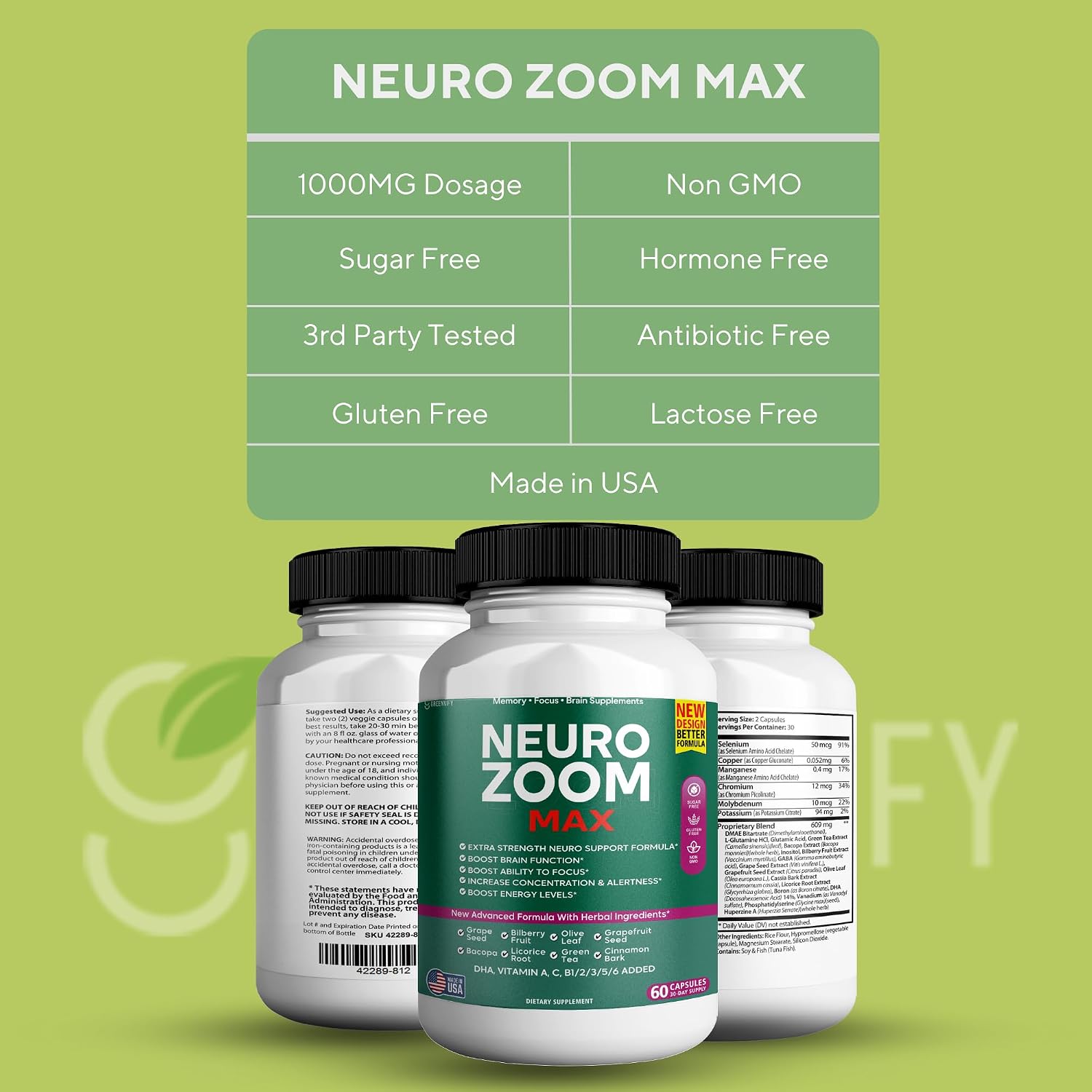 Neuro Zoom Max Extra-Strength Brain Support, Nootropic Formula with Herbal Ingredients, 60 Capsules - görsel 5