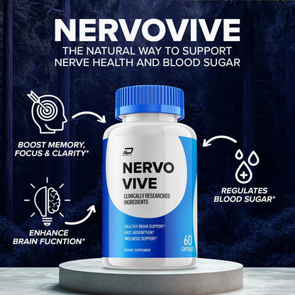 Nervo Vive Brain Supplement Capsules – All-Natural Memory & Focus Support (3 Pack, 180 Capsules)