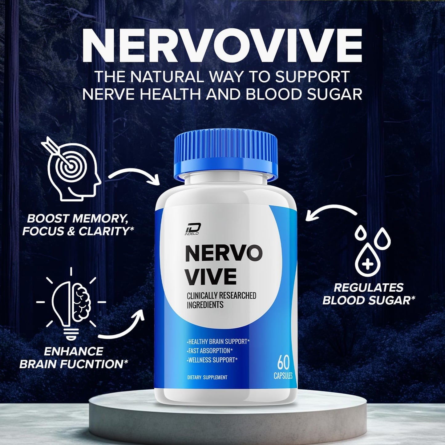 Nervo Vive Brain Supplement Capsules – All-Natural Maximum Strength Formula for Memory and Concentration (60 Capsules) - görsel 2