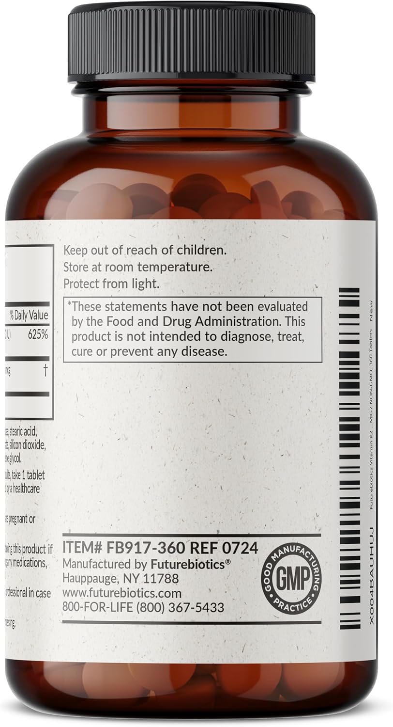 Futurebiotics Vitamin K2 with D3, 2 in 1 Support, 5000 IU Vitamin D3 & 90 mcg Vitamin K2 MK-7 Non-GMO, 360 Tablets - görsel 7