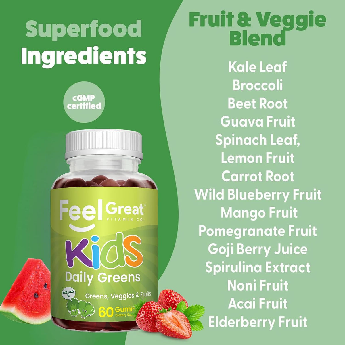 Feel Great Super Green Gummies for Kids – Vegan Fruit and Vegetable Gummy Multivitamin, 60 Count - görsel 4