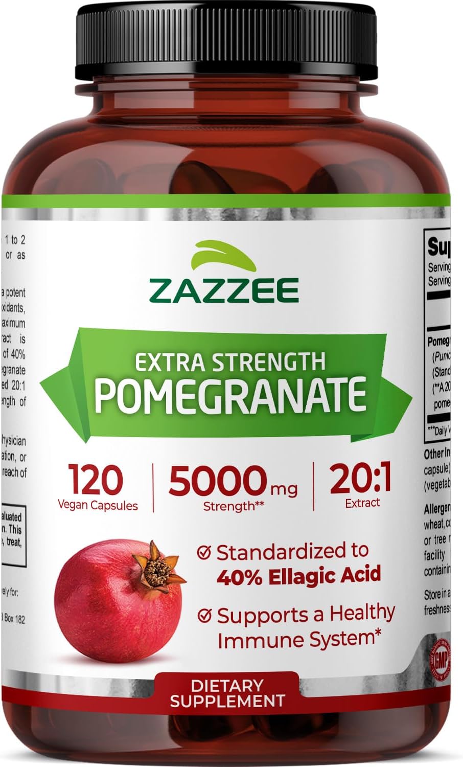 Zazzee Extra Strength Pomegranate 20:1 Extract, 40% Ellagic Acid, 120 Vegan Capsules - görsel 1