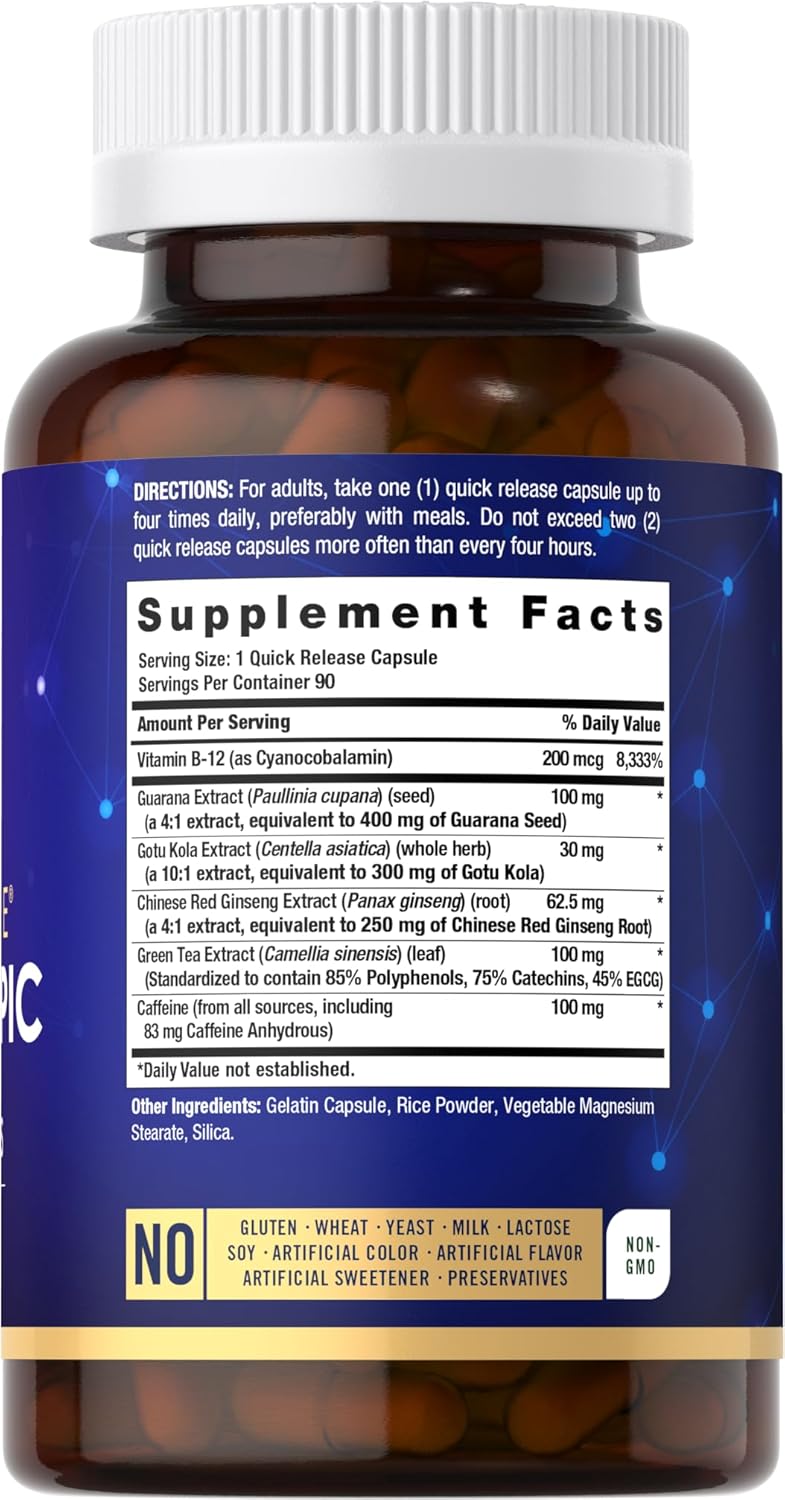 Carlyle Brain Nootropic Supplement | 90 Capsules | with Caffeine, B12, and Guarana Extract | Non-GMO & Gluten-Free - görsel 2