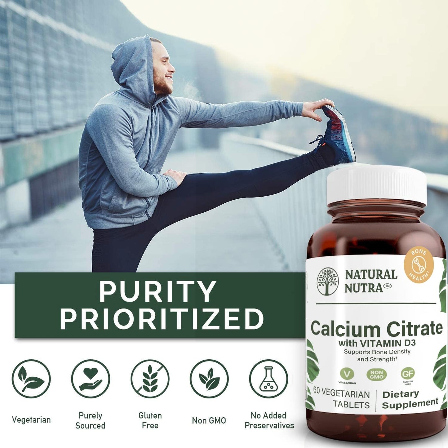 Natural Nutra Calcium Citrate with Vitamin D3 – Supplement for Bone Strength & Heart Health, 60 Tablets - görsel 4