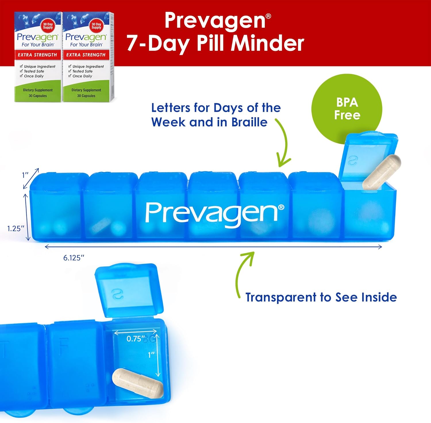 Prevagen Extra Strength - 30 Capsules (2-Pack) – Formulated for Brain Support with 20mg of Apoaequorin Plus Vitamin D3 and 7-Day Pill Minder - görsel 5