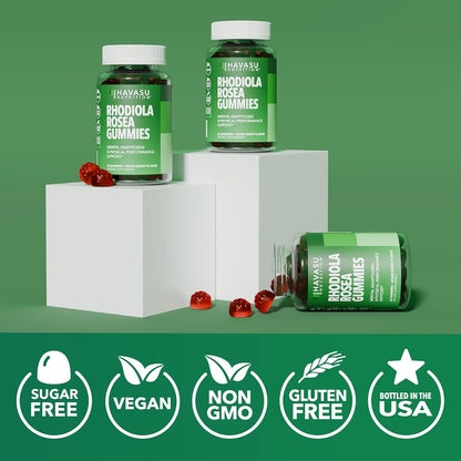 Rhodiola Rosea Gummies - Sugar Free Rhodiola Supplement - Adaptogen for Mental Clarity and Physical Performance - 60 Count - Vegan, Non-GMO and Gluten-free - Mixed Berry Flavour