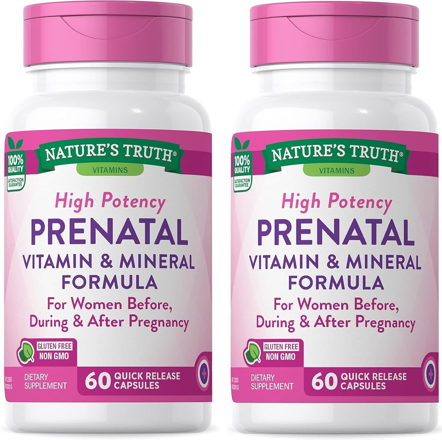 Prenatal Vitamins with Folic Acid - 60 Capsules (Pack of 2) by Nature's Truth - görsel 1