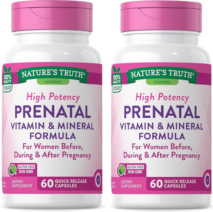 Prenatal Vitamins with Folic Acid - 60 Capsules (Pack of 2) by Nature's Truth