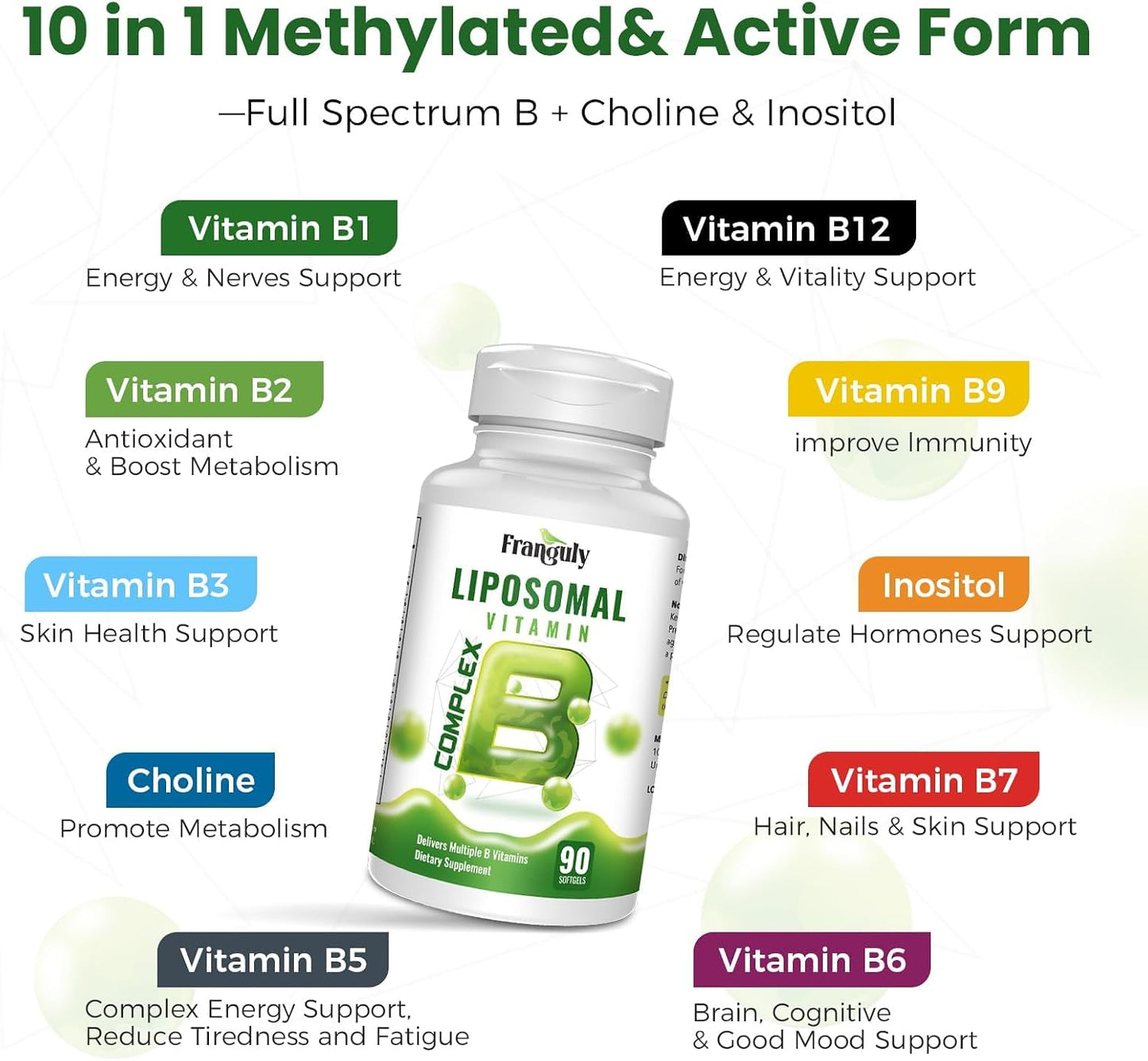 Liposomal B Complex with Methylated B12, L-Methylfolate, Choline & Inositol - görsel 6