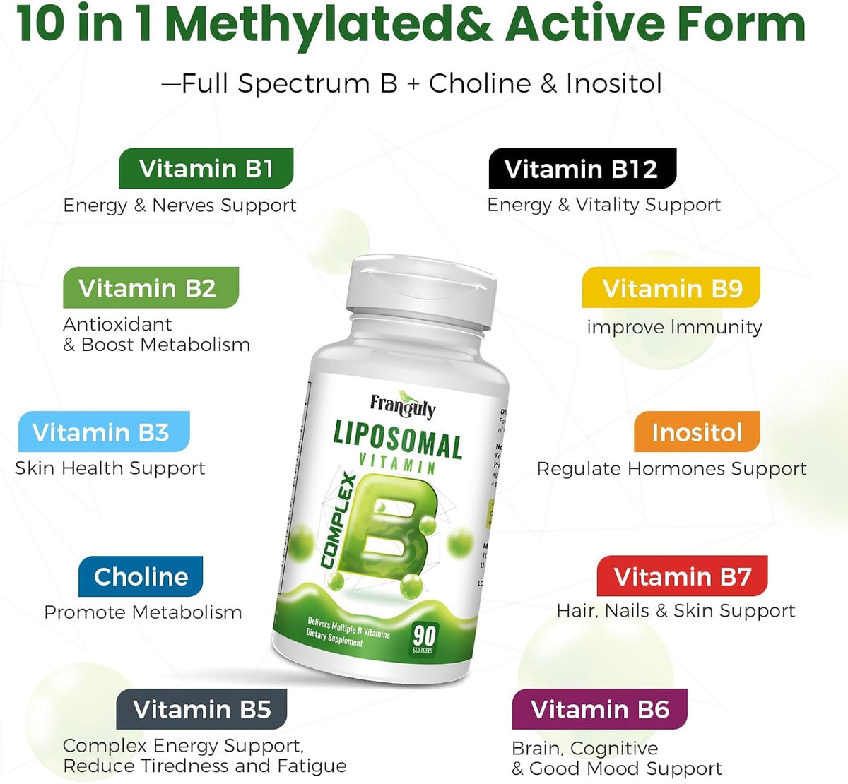Liposomal B Complex with Methylated B12, L-Methylfolate, Choline & Inositol - görsel 6