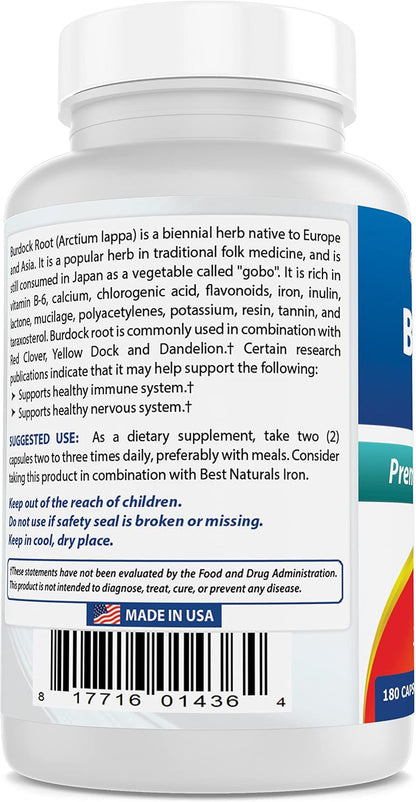 Best Naturals Burdock Root 425 mg 180 Capsules (180 Count (Pack of 2))