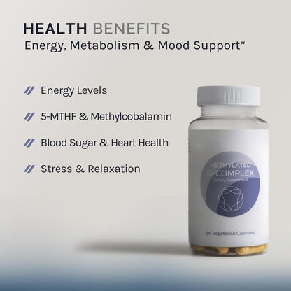 InfiniWell Methylated B Complex - High-Potency Active B Vitamins with 5-MTHF, Methylcobalamin & Pyridoxal-5-Phosphate - 90 Capsules
