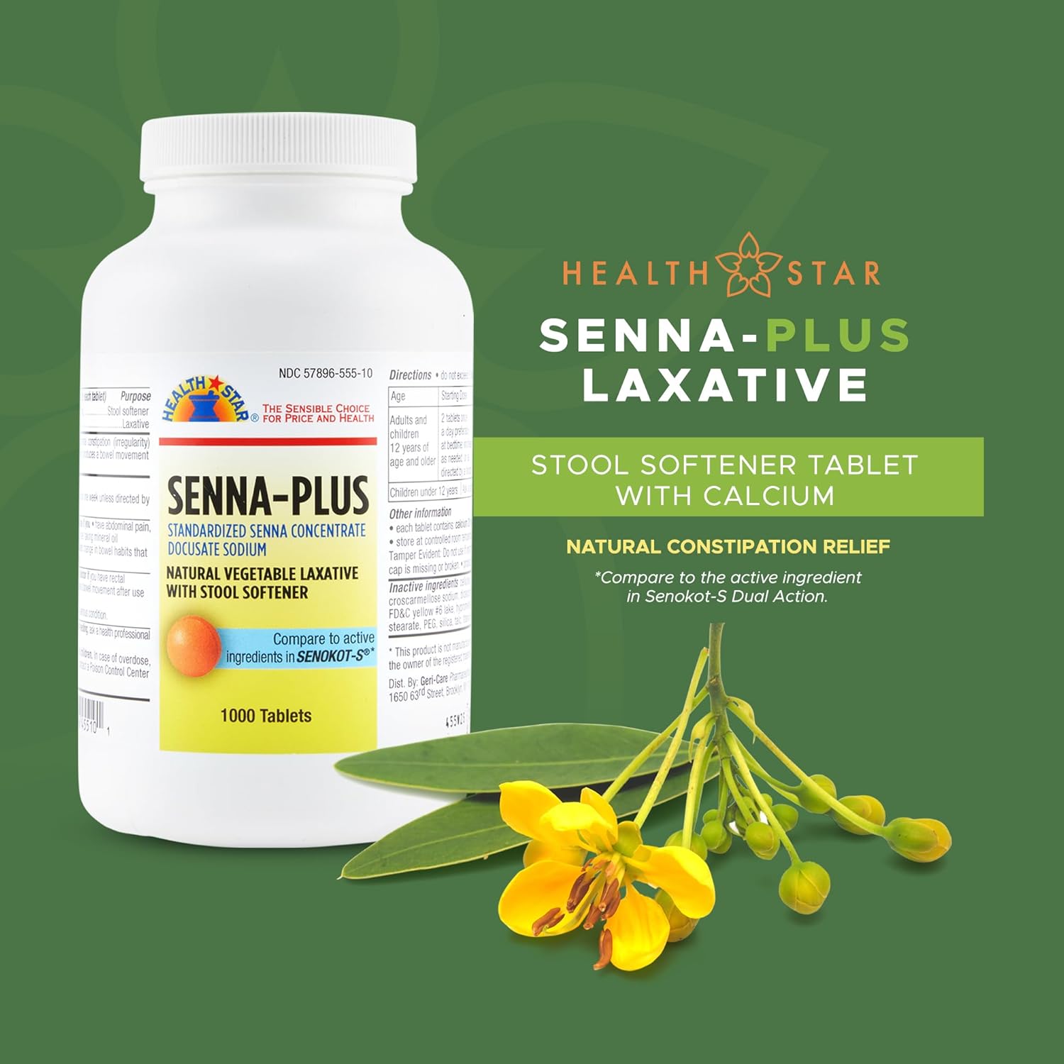 Health Star Senna Plus Laxative & Stool Softener Tablets, 1000 Tablets - görsel 2