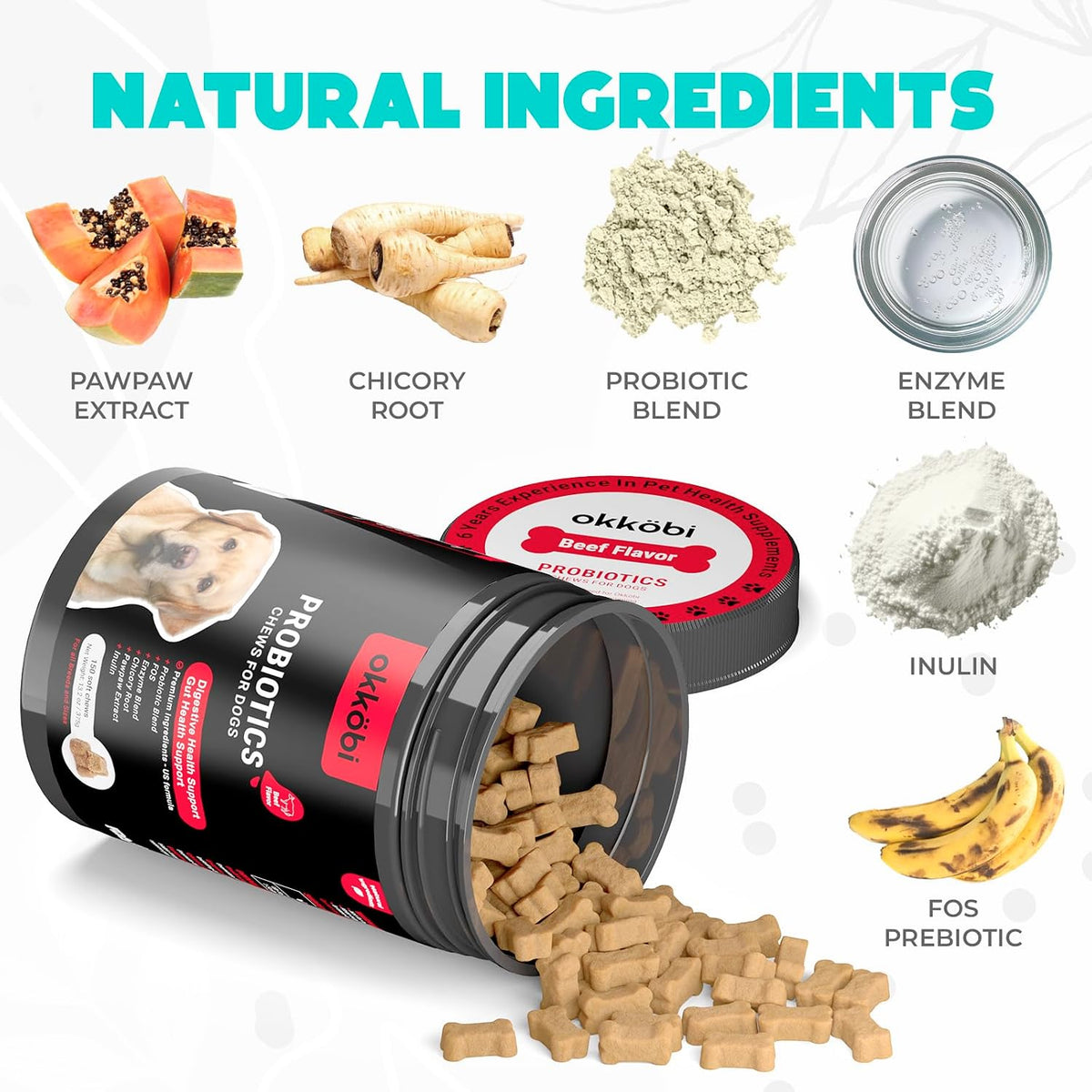 Probiotics for Dogs Chews 150PCs – Digestive, Gut Health & Diarrhoea Support – Probiotic Chews for Dogs – Vet Approved Formula with Dog Probiotics, Enzymes & Natural Ingredients – Beef Flavour - görsel 3