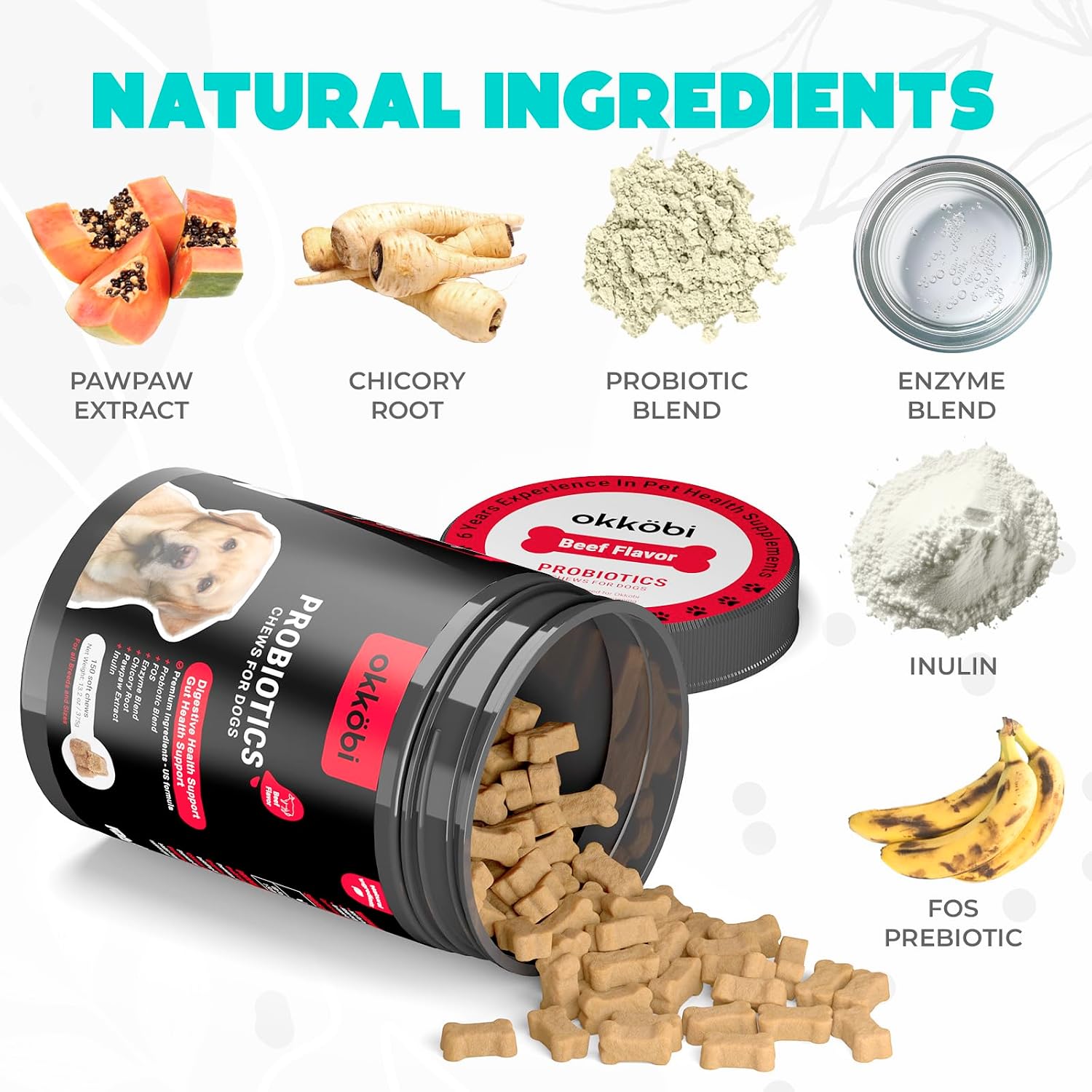 Probiotics for Dogs Chews 150PCs – Digestive, Gut Health & Diarrhoea Support – Probiotic Chews for Dogs – Vet Approved Formula with Dog Probiotics, Enzymes & Natural Ingredients – Beef Flavour - görsel 3