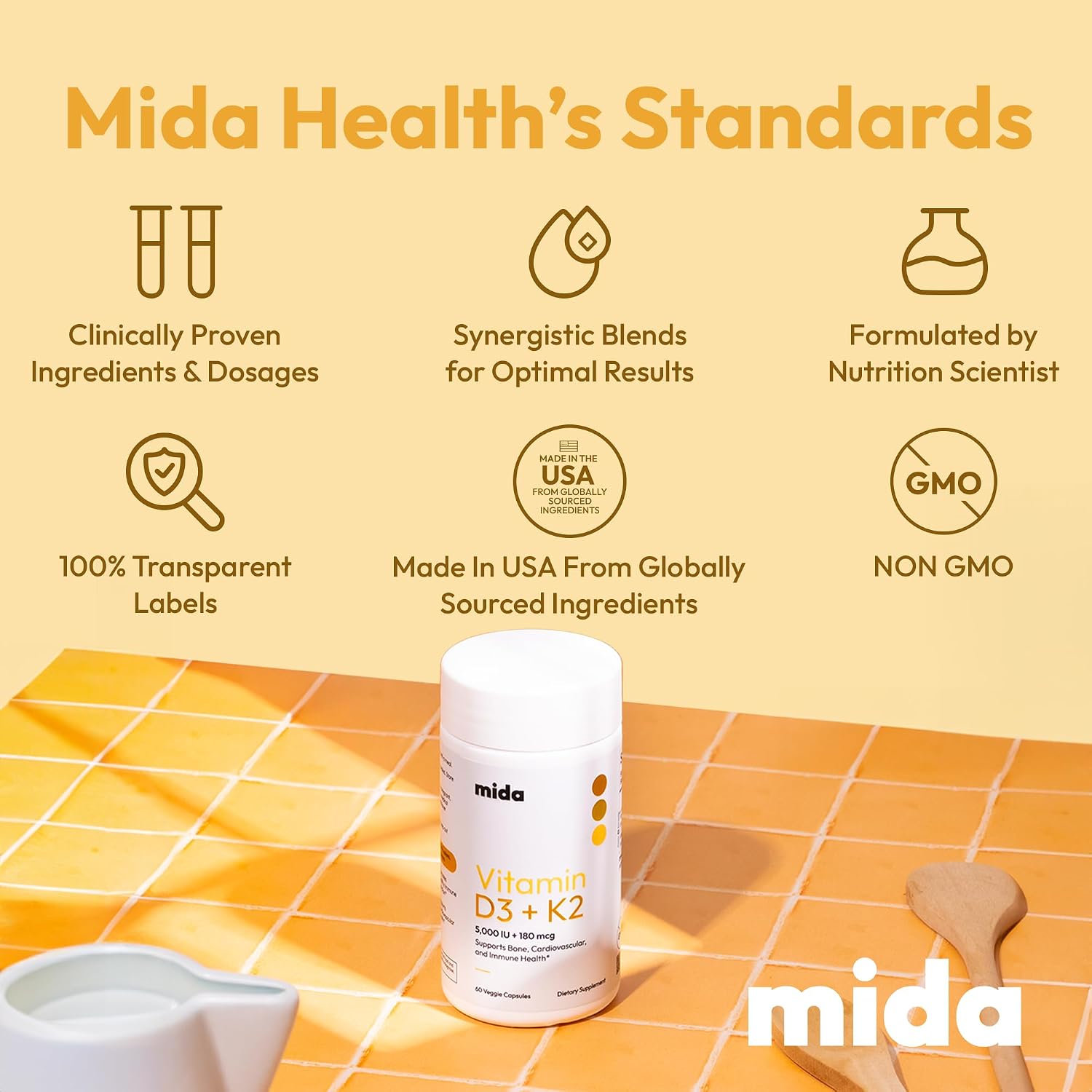 Vitamin D3 K2 5000 IU with MK7 (180 mcg) - Vegan Capsules, 60 Servings - görsel 7