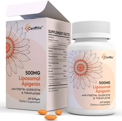 Cenffitio Liposomal Apigenin 500mg – with Fisetin, Quercetin & Theaflavins – 60 Softgels