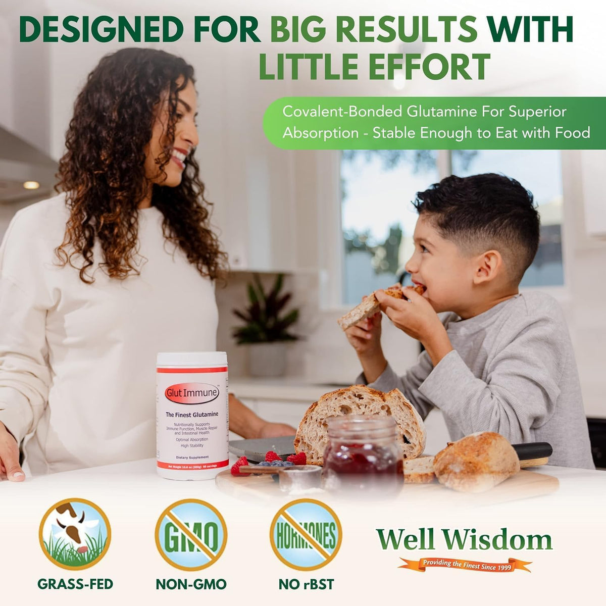 Well Wisdom Glut Immune - Covalent Bonded Glutamine Powder, Dairy-Free, 300g (60 Servings) - görsel 2