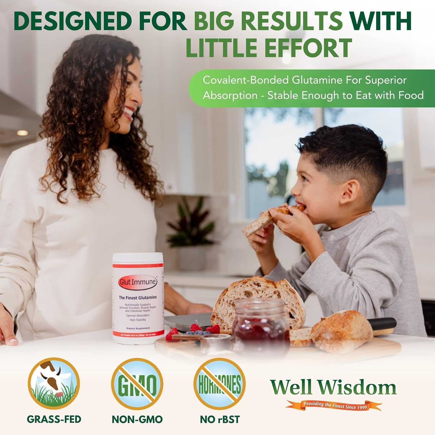 Well Wisdom Glut Immune - Covalent Bonded Glutamine Powder, Dairy-Free, 300g (60 Servings) - görsel 2