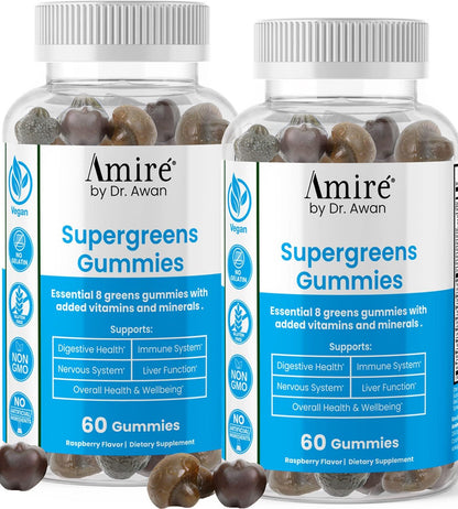 Amire by Dr. Awan Super Greens Gummies - Fruit & Vegetable Supplement, 180 Gummies