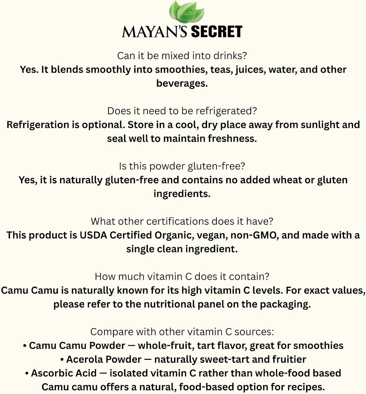 Mayan's Secret Organic Camu Camu Powder – USDA Certified Organic, Vegan, Non-GMO – High Vitamin C Superfood, 99g - görsel 8