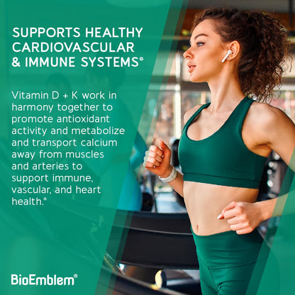 BioEmblem Vitamin D3 K2 Capsules (5000IU and 200mcg) – Patented MK7 and MK4 for Comprehensive Support – Vegetarian, Non-GMO, 90 Capsules