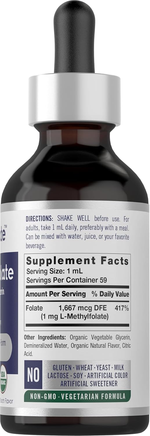 Carlyle L-Methylfolate Drops 1mg - 59ml - Liquid Sublingual Supplement with Organic Glycerine - Fruit Punch Flavour - Vegetarian, Non-GM - görsel 2
