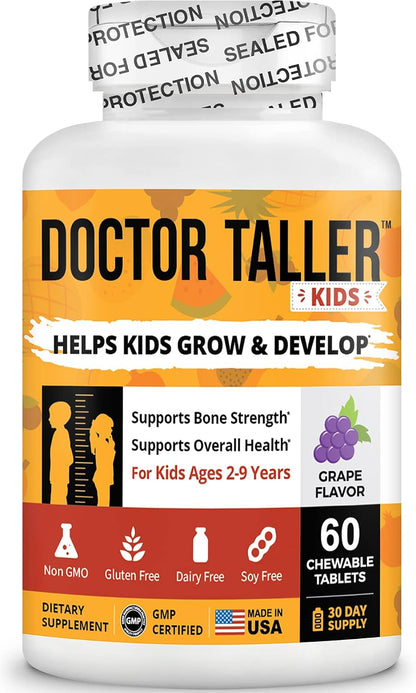 Doctor Taller Kids Multivitamin & Multimineral for Ages 2-9, Grape Flavour, 120 Vegan Chewable Tablets