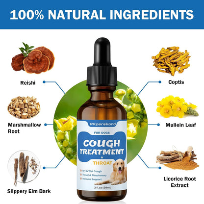 Cough Treatment for Dogs – Natural Herbal Remedy for Sore Throat, Dry & Wet Cough, Trachea Collapse & Respiratory Support (60 ml)