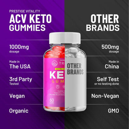 TropiKeto Keto ACV Gummies Extra Strength (3 Pack, 180 Gummies)