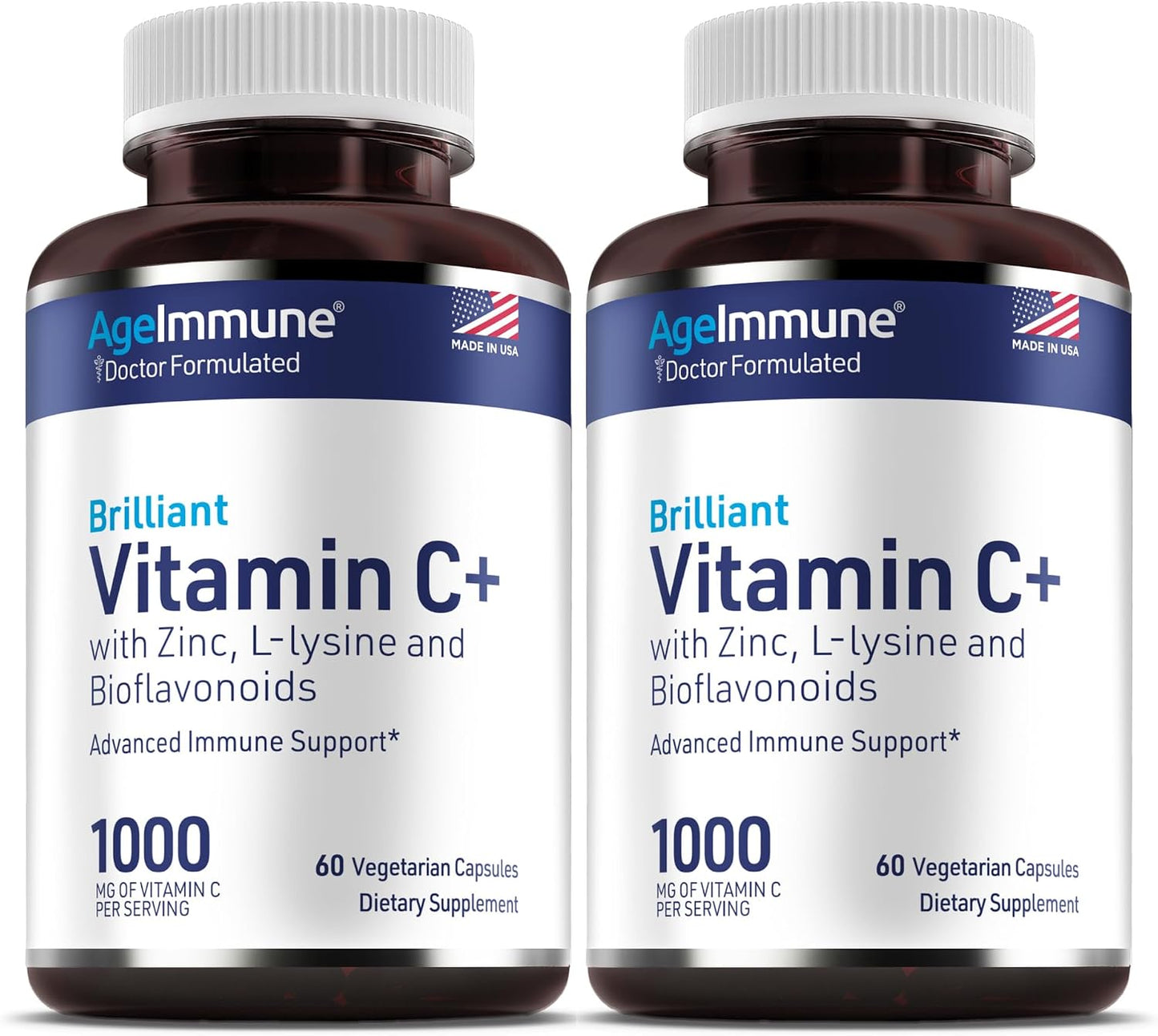 Vitamin C 1000mg Complex with L-Lysine 500mg, Zinc Gluconate 12mg, Bioflavonoids 300mg - Doctor Formulated Immune Support - Magnesium Stearate Free (2 Bottles) - görsel 1