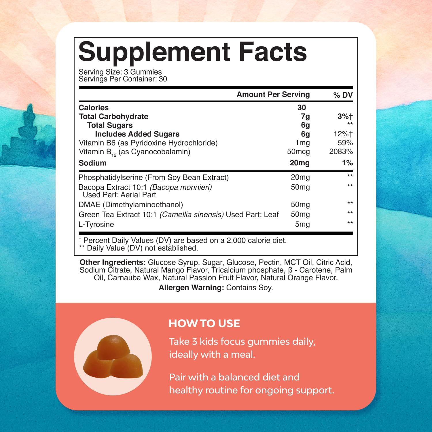 Kids Focus Gummies - Brain Support for Children with Green Tea Extract, B6 & B12 - 90 Gummies - görsel 8