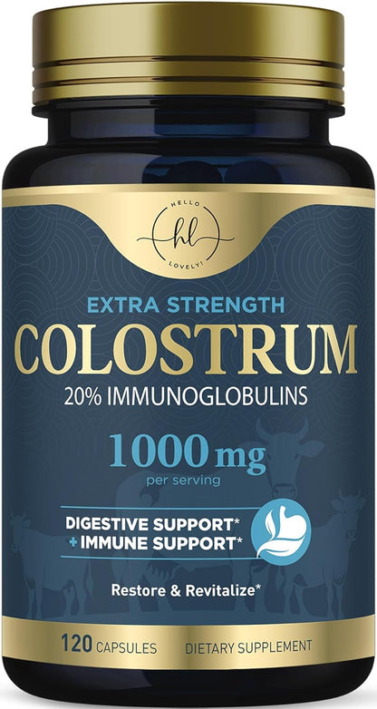 Hello Lovely! Bovine Colostrum Supplement - 1000mg, 20% Immunoglobulins - 60 Capsules