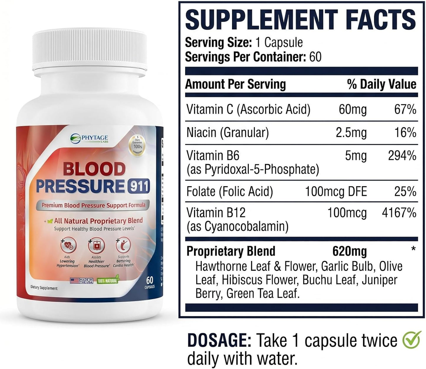 Phytage Labs Blood Pressure 911 – Advanced Blood Pressure Support Food Supplement – 60 Capsules - görsel 6