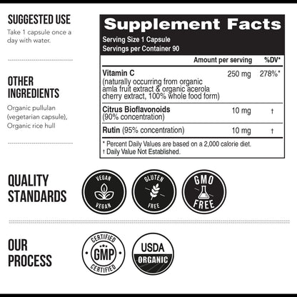 Organic Vitamin C - Whole Food from Fruit with Absorption Cofactors, 250 mg, 90 Capsules